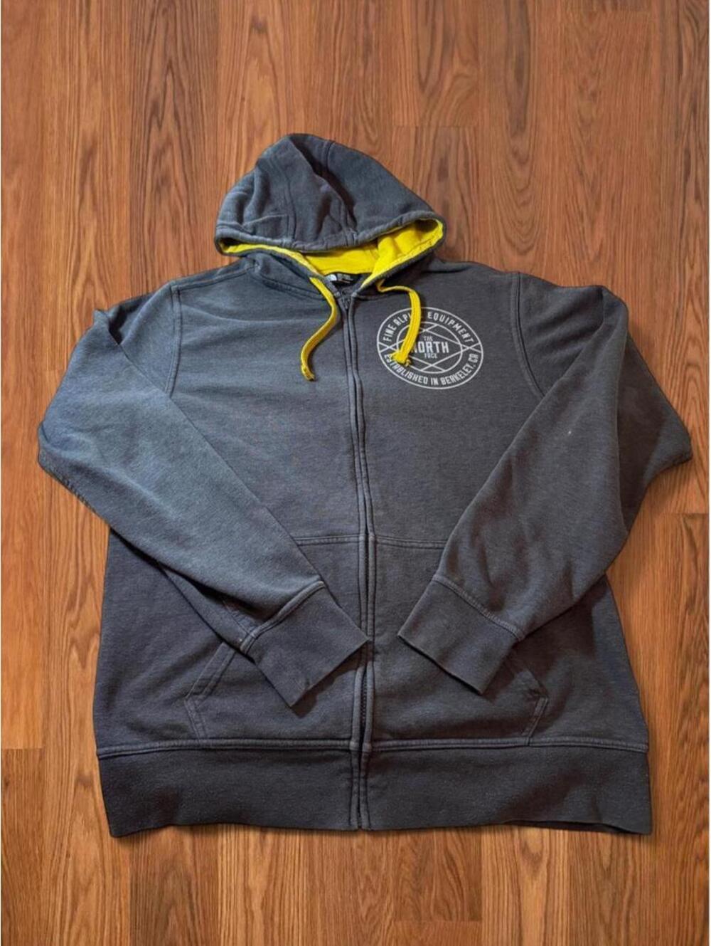 The North Face Mens Full Zip Hoodie Gray Black Yellow Y2K Fine Alpine Size M